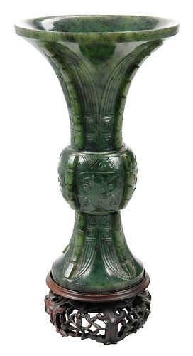 CHINESE CARVED GREEN JADE OR HARDSTONE