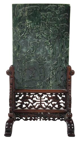 CHINESE CARVED SPINACH JADE OR HARDSTONE