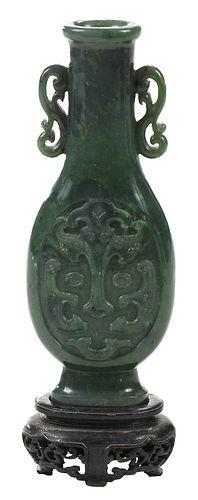 CHINESE CARVED GREEN JADE OR HARDSTONE