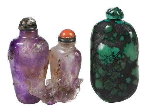 TWO CARVED GEMSTONE SNUFF BOTTLESpurple 379345