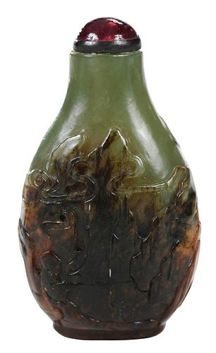 CHINESE CARVED GREEN AND RUSSET 379347