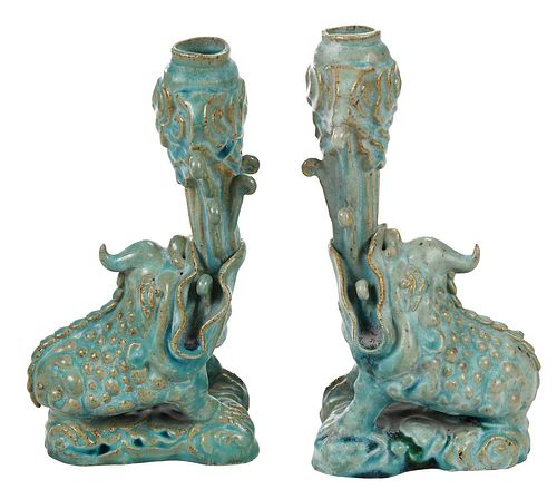 PAIR CHINESE BLUE GLAZED FIGURAL 37939a