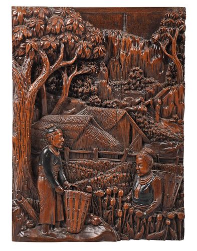 CHINESE RELIEF CARVED WOODEN HANGING 3793ac