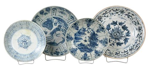 FOUR CHINESE BLUE AND WHITE DECORATED