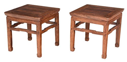 PAIR CHINESE HARDWOOD AND ELM SIDE 3793b5