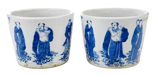 PAIR CHINESE BLUE AND WHITE IMMORTAL  3793c7