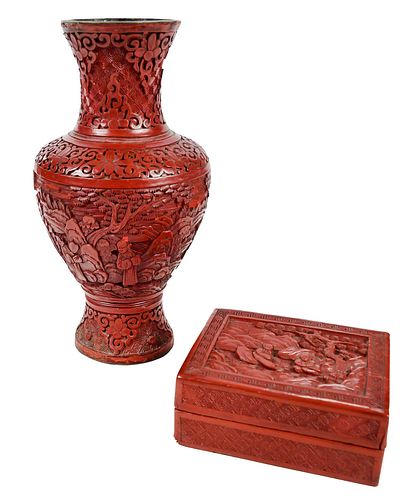 CHINESE CARVED CINNABAR VASE AND 3793e5