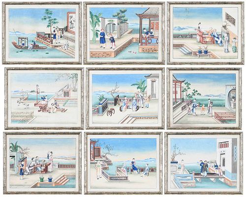 GROUP OF NINE FRAMED CHINESE WATERCOLORSprobably 3793f2