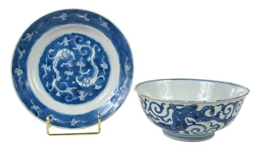 TWO PIECES OF CHINESE BLUE AND