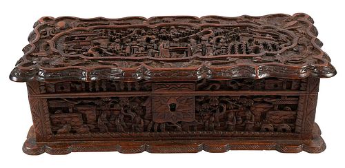 CHINESE CARVED WOOD TABLE BOXpossibly 379417
