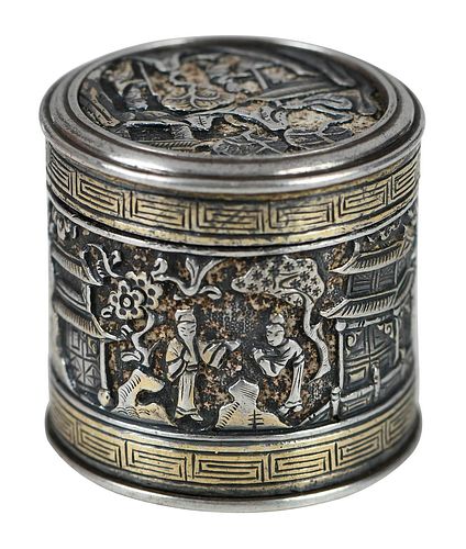 CHINESE EXPORT SILVER ROUND BOX19th 379421