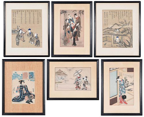 GROUP OF SIX FRAMED ASIAN WORKS