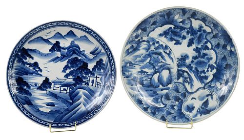 TWO JAPANESE UNDERGLAZE BLUE CHARGERS20th 37944b