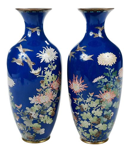 PAIR OF JAPANESE CLOISONNE VASES20th