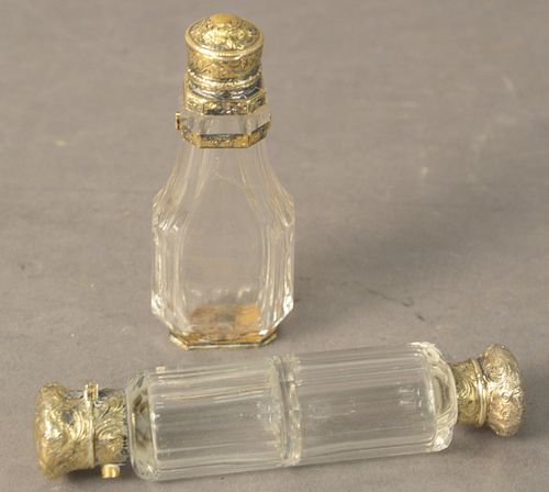 TWO CLEAR GLASS PERFUME BOTTLES  37947b