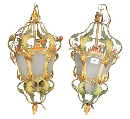 PAIR OF ITALIAN PAINTED TOLE AND