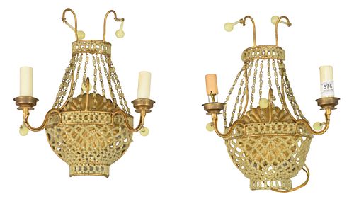 PAIR OF BEADED GLASS TWO LIGHT 3794b8
