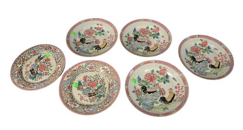 GROUP OF SIX FAMILLE ROSE PLATES,