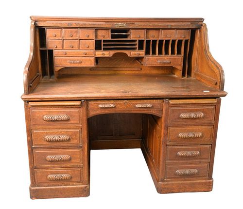 J.F. DIETZ COMPANY OAK S-ROLL TOP DESK,