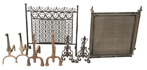 THREE PAIRS OF IRON ANDIRONS ALONG 37952b