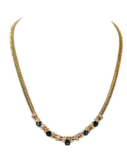 14KT. SAPPHIRE AND DIAMOND NECKLACEfive