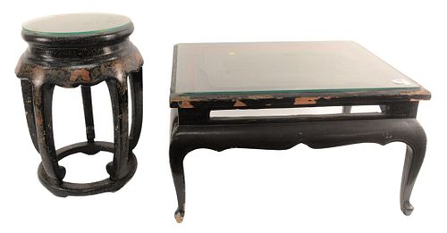 TWO BLACK LACQUERED STANDS, RECTANGLE