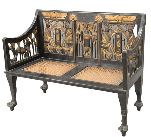 EGYPTIAN REVIVAL EBONIZED SETTEE,