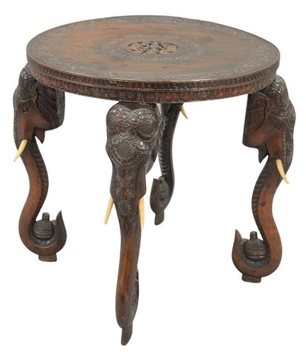 HARDWOOD TABLE, HAVING CARVED TOP