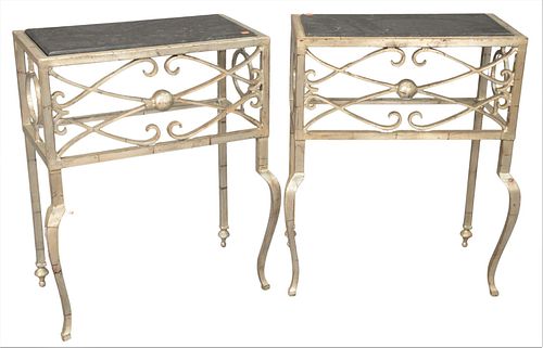 PAIR OF STEEL SILVERED CONSOLE