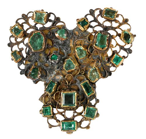 ANTIQUE GOLD EMERALD BROOCH20 table 3795ef