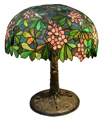 LARGE AMERICAN LEADED GLASS LAMP,