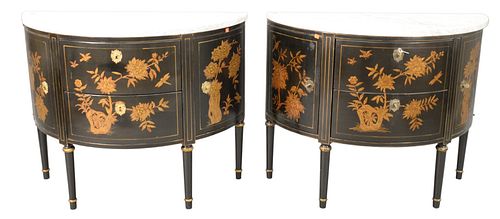 PAIR OF CHINOISERIE DECORATED DEMILUNE