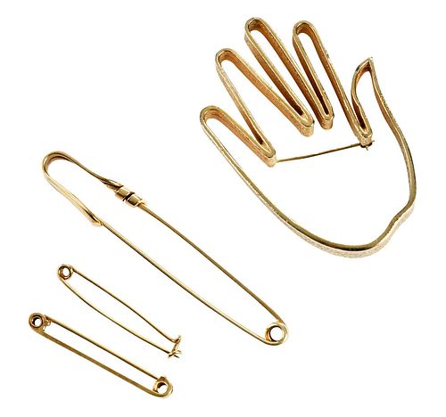THREE GOLD BROOCHESsafety pin style  37961a
