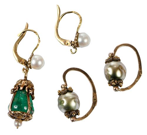 TWO PAIRS 18KT. GEMSTONE EARRINGSpearl