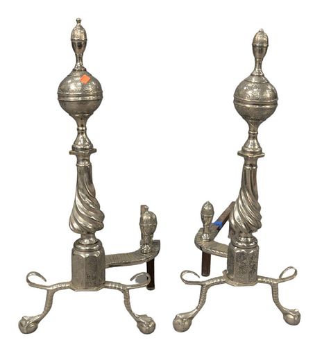 PAIR OF SILVERED TALL ANDIRONS  37963b