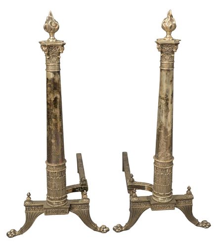 PAIR OF TALL SILVERED ANDIRONS  379642