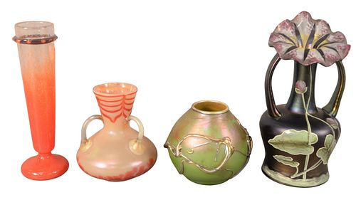 FOUR ART GLASS VASES, TO INCLUDE