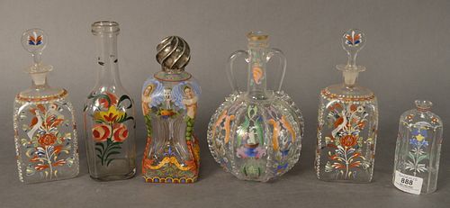GROUP OF SIX ENAMELED GLASS BOTTLES  3796a0