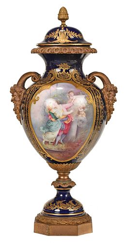 SEVRES BRONZE MOUNTED COVERED PORCELAIN