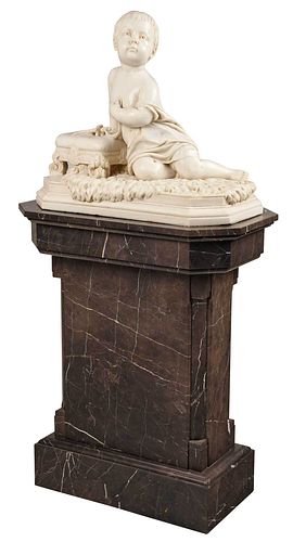 FIGURAL SCULPTURE, MARBLE PEDESTAL(19th