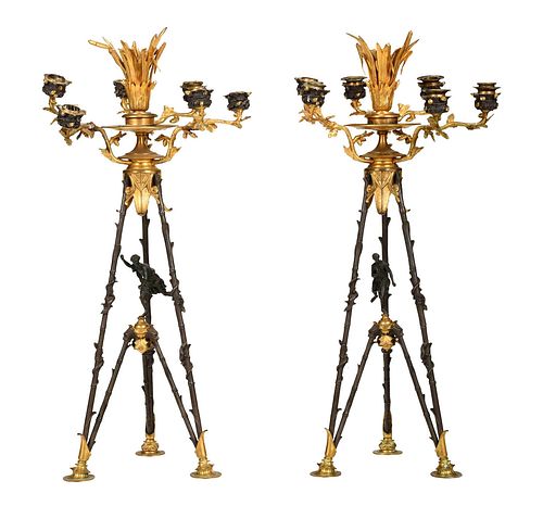 PAIR OF ART NOUVEAU BRONZE CANDELABRAFrench  3797a5