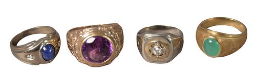 GROUP OF FOUR GOLD MENS RINGS Group 3797d7