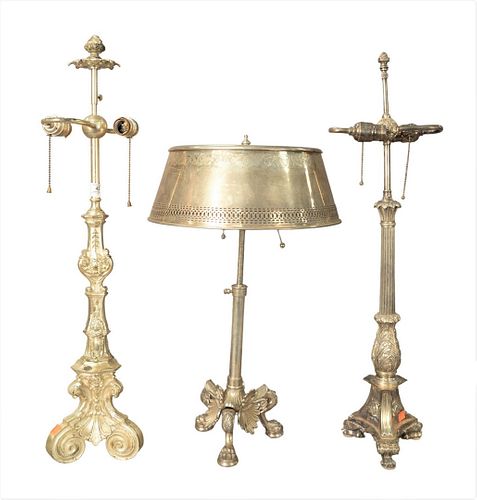 GROUP OF THREE SILVERED TABLE LAMPS,