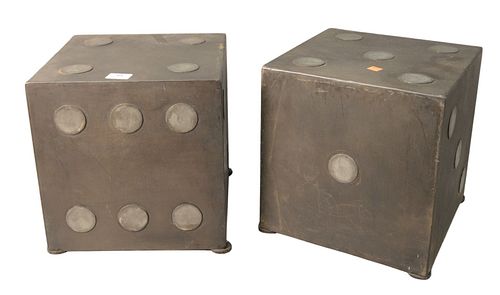 PAIR OF STEEL DICE FORM BRUTALIST 3797f0