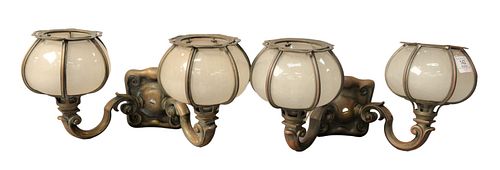 PAIR OF ART NOUVEAU TWO LIGHT BRONZE 37984c