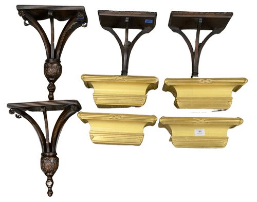 FOUR PAIRS OF WOOD AND GILT WOOD