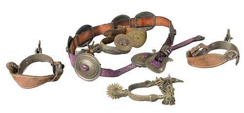 GROUP LOT OF BELT AND SPURS, TO