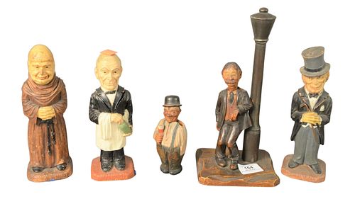 GROUP OF FIVE CARVED AND PAINTED