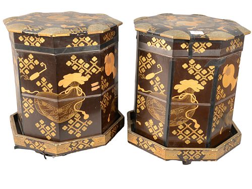 PAIR OF CHINESE BLACK LACQUER STACKING