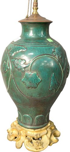 CHINESE GREEN GLAZED VASE, DRILLED